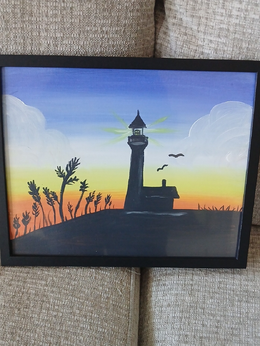 Sunset Lighthouse Wall Art Painting - Black Silhouette